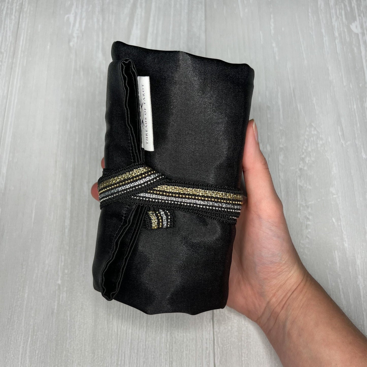 Black Gold & Silver Satin Tarot Wrap, Tarot Deck Storage Cloth, Tarot Card Holder, Pagan Witchcraft Wiccan Divination Supplies Accessories
