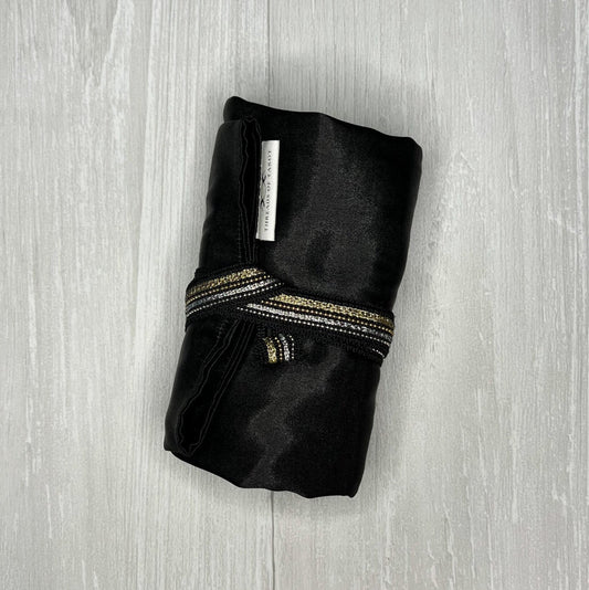 Black Gold & Silver Satin Tarot Wrap, Tarot Deck Storage Cloth, Tarot Card Holder, Pagan Witchcraft Wiccan Divination Supplies Accessories
