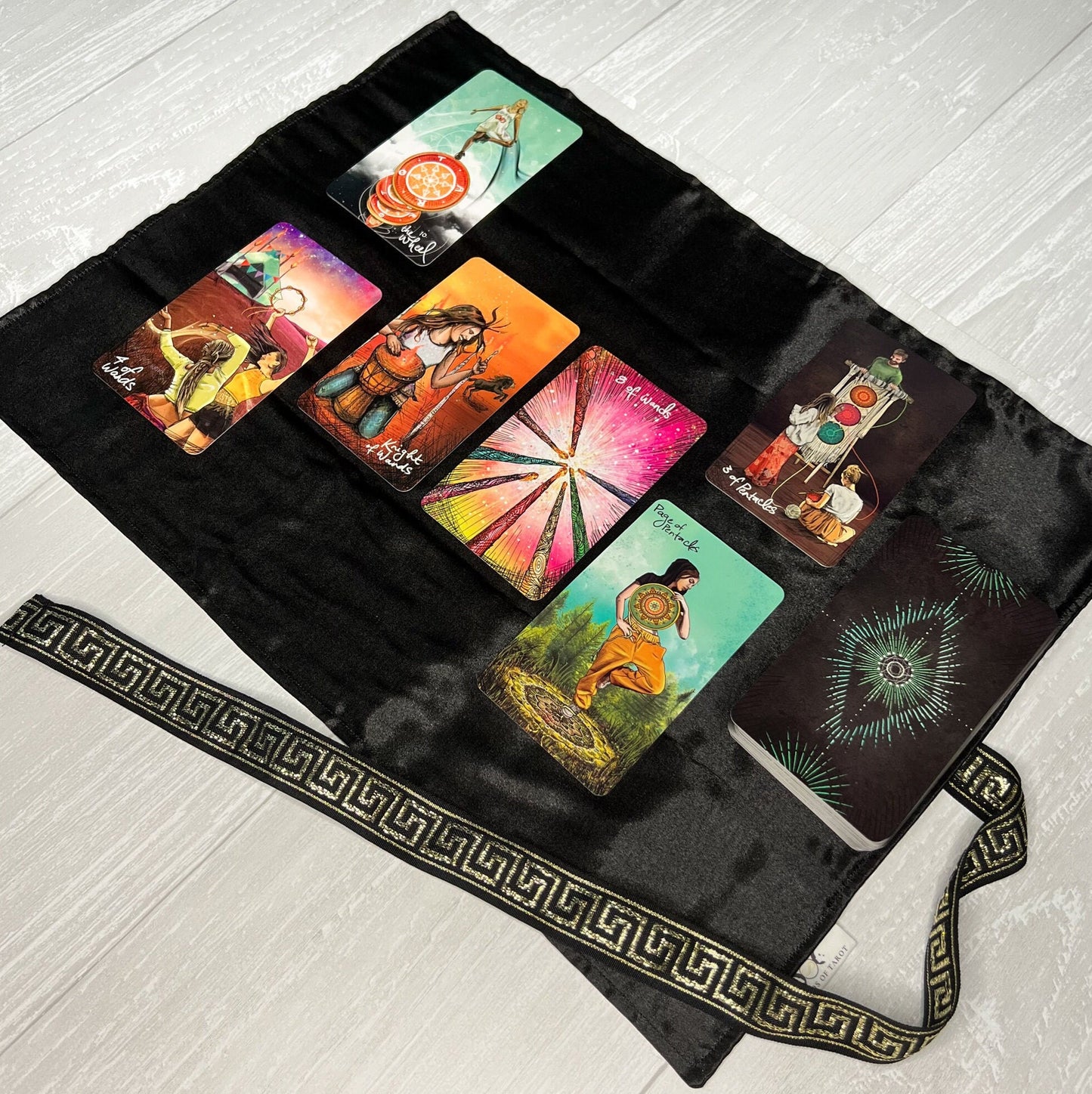 Black & Gold Satin Tarot Wrap, Tarot Deck Storage and Cloth, Tarot Card Holder, Pagan Witchcraft Wiccan Divination Supplies Accessories