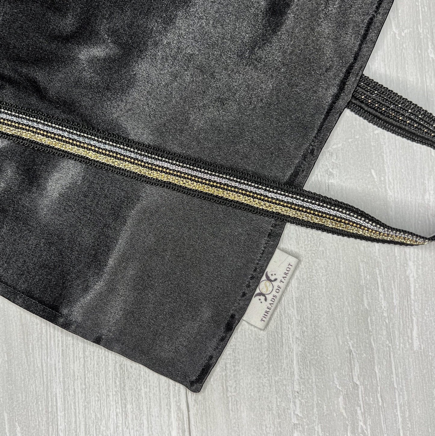 Black Gold & Silver Satin Tarot Wrap, Tarot Deck Storage Cloth, Tarot Card Holder, Pagan Witchcraft Wiccan Divination Supplies Accessories