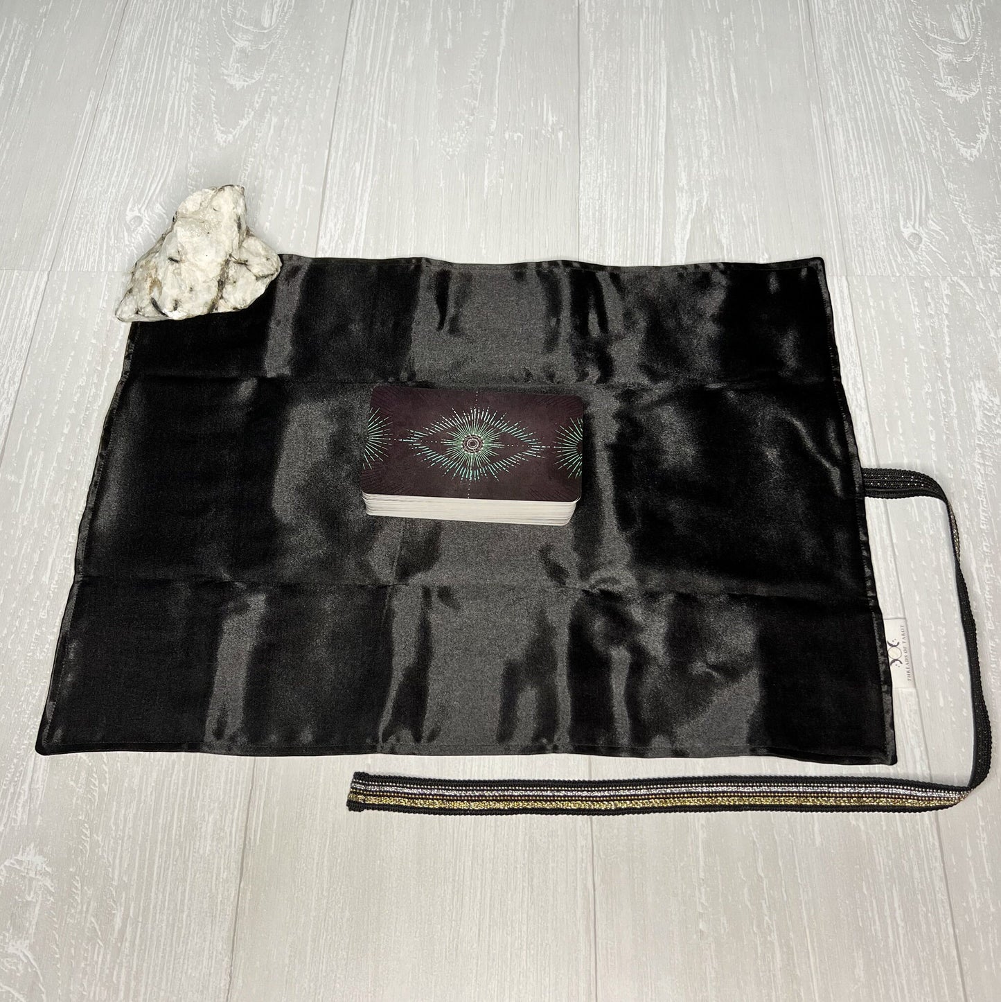 Black Gold & Silver Satin Tarot Wrap, Tarot Deck Storage Cloth, Tarot Card Holder, Pagan Witchcraft Wiccan Divination Supplies Accessories