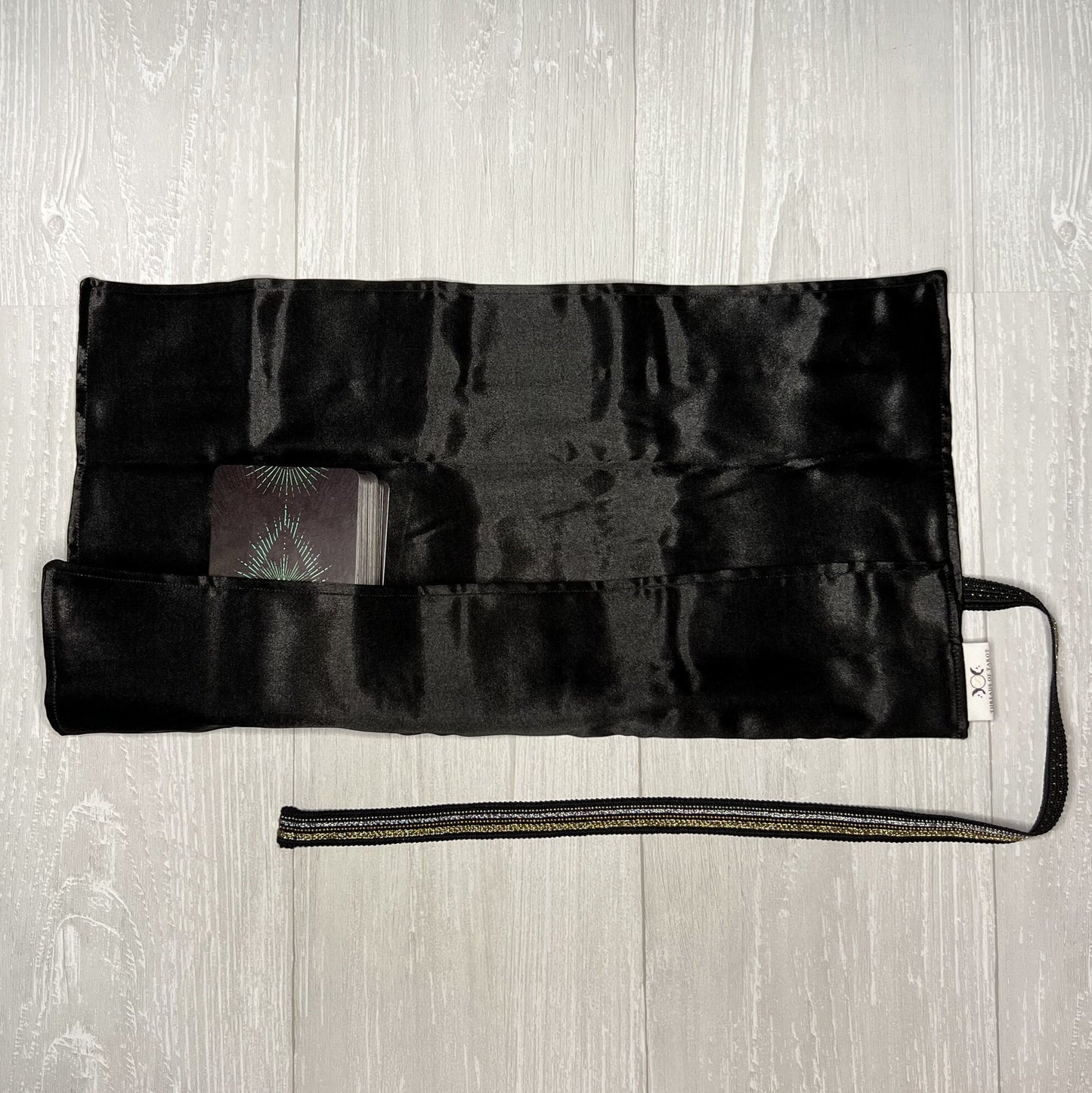 Black Gold & Silver Satin Tarot Wrap, Tarot Deck Storage Cloth, Tarot Card Holder, Pagan Witchcraft Wiccan Divination Supplies Accessories