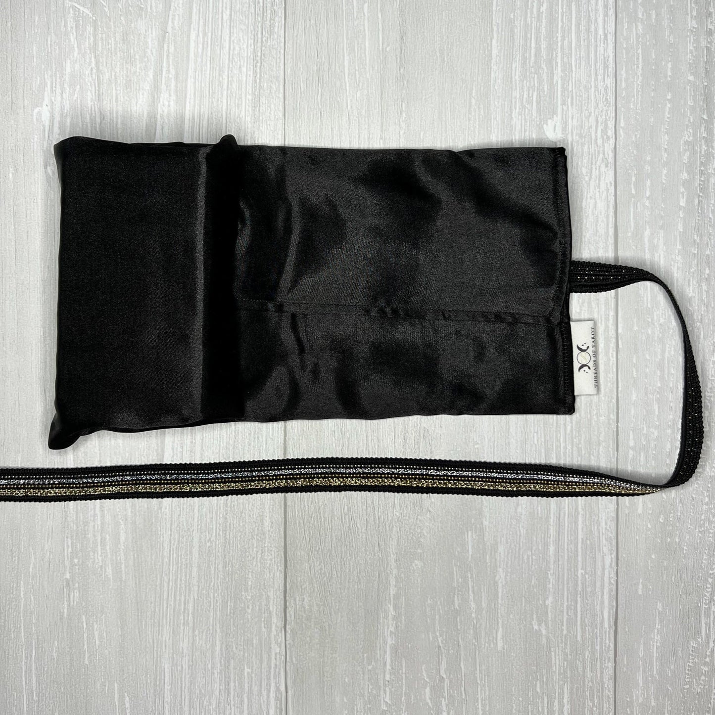 Black Gold & Silver Satin Tarot Wrap, Tarot Deck Storage Cloth, Tarot Card Holder, Pagan Witchcraft Wiccan Divination Supplies Accessories