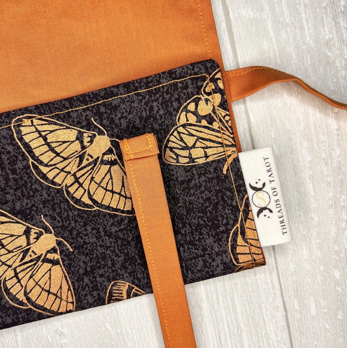 Gray & Copper Moth Tarot Wrap, Tarot Deck Storage Cloth, Tarot Card Holder, Pagan Witchcraft Wiccan Divination Supplies, Tarot Accessories