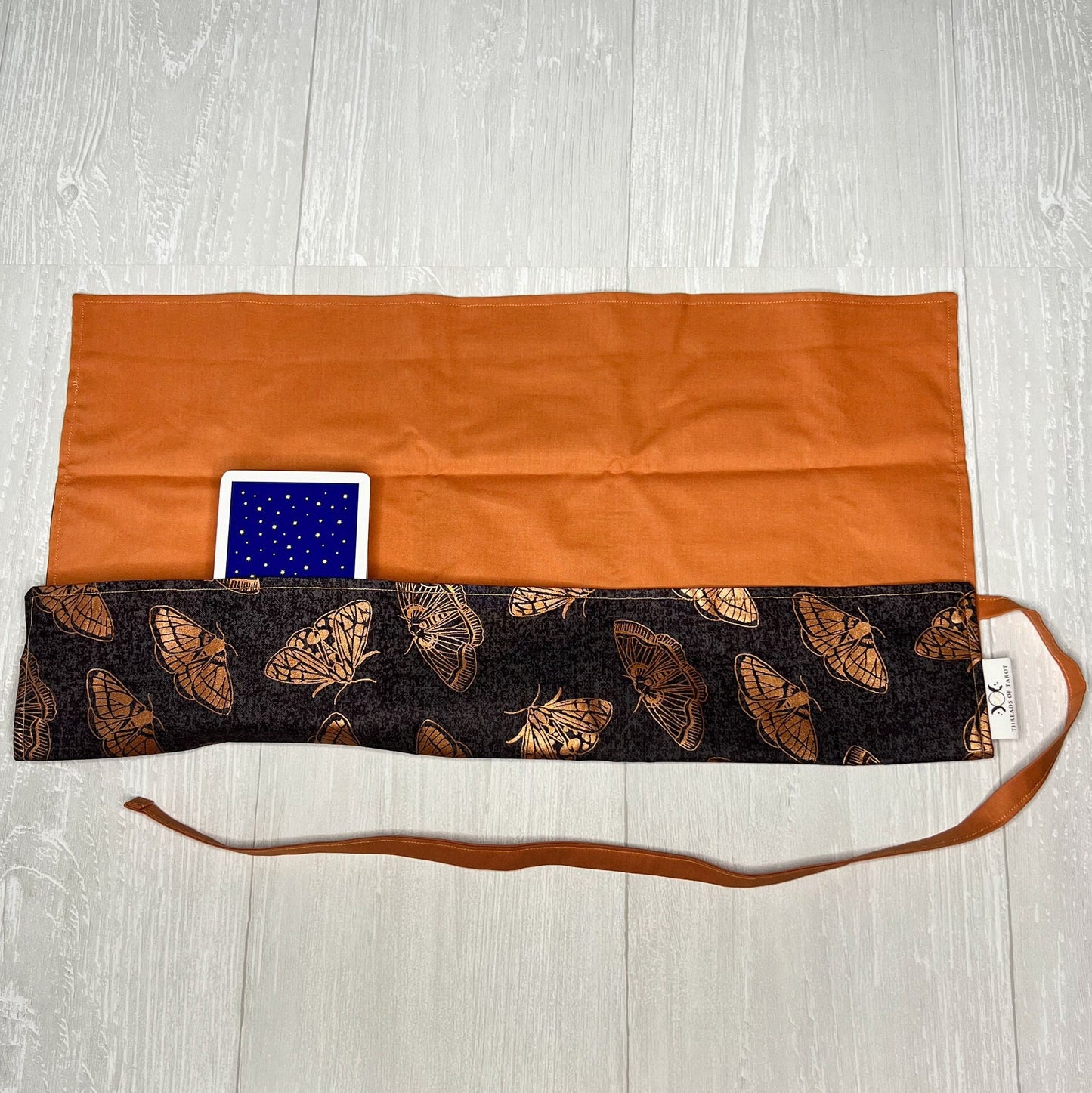 Gray & Copper Moth Tarot Wrap, Tarot Deck Storage Cloth, Tarot Card Holder, Pagan Witchcraft Wiccan Divination Supplies, Tarot Accessories