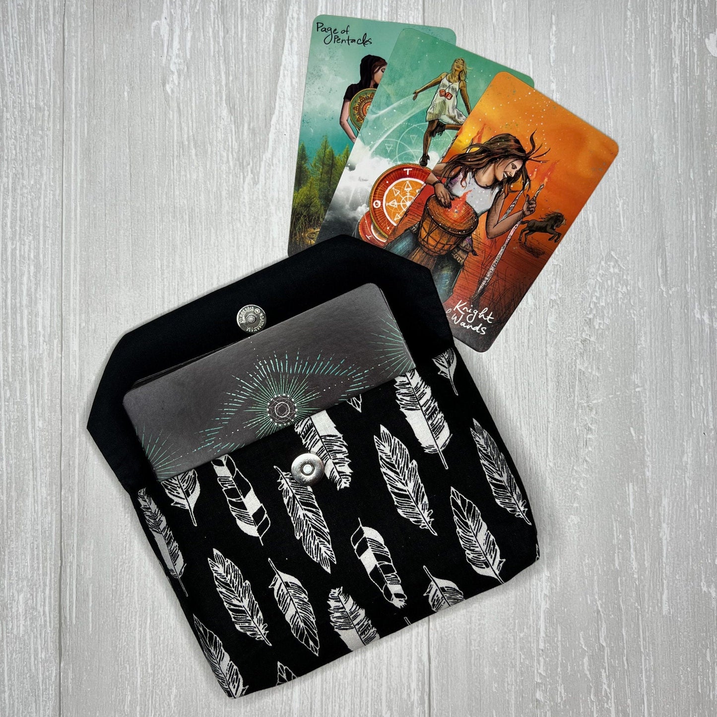 Feather Tarot Clutch Pouch, Fold Over Magnetic Clasp Tarot Pouch, Tarot Reading Gifts Supplies & Accessories, Tarot Card Storage Holder