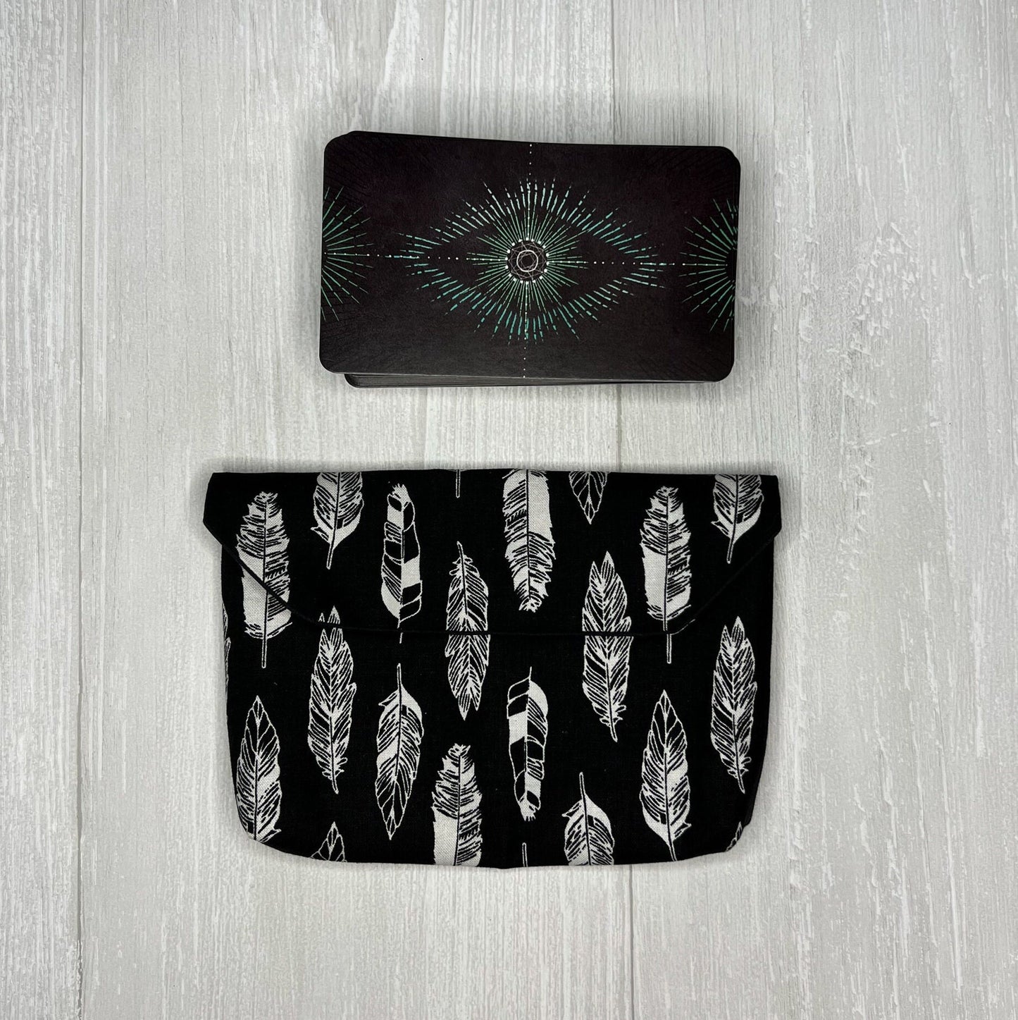 Feather Tarot Clutch Pouch, Fold Over Magnetic Clasp Tarot Pouch, Tarot Reading Gifts Supplies & Accessories, Tarot Card Storage Holder