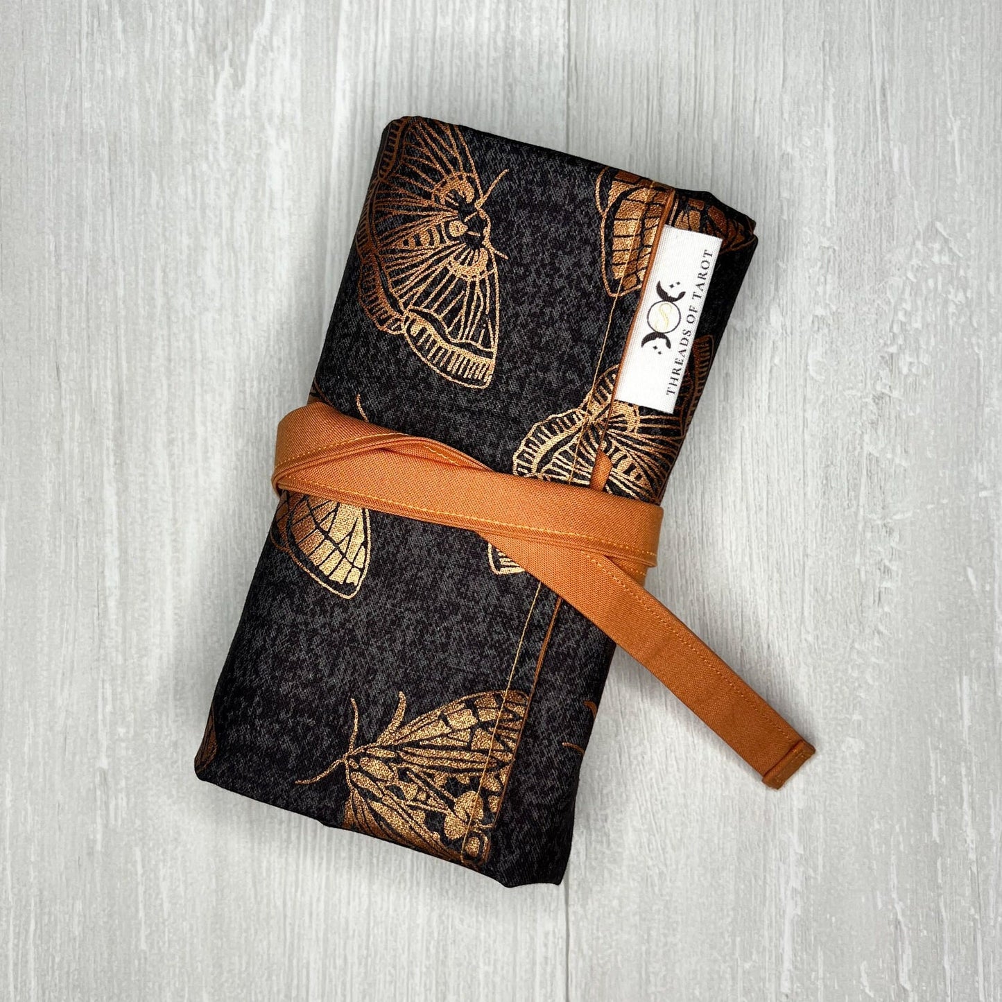 Gray & Copper Moth Tarot Wrap, Tarot Deck Storage Cloth, Tarot Card Holder, Pagan Witchcraft Wiccan Divination Supplies, Tarot Accessories
