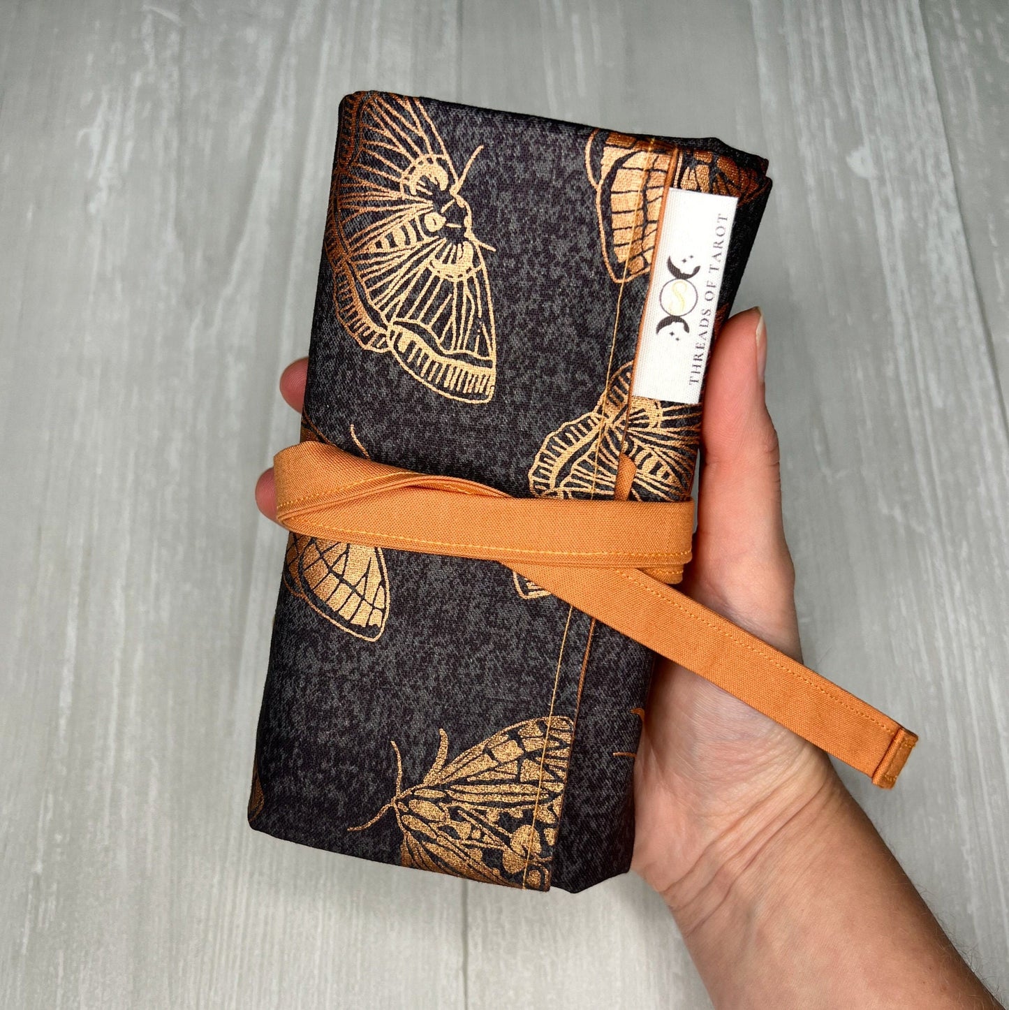 Gray & Copper Moth Tarot Wrap, Tarot Deck Storage Cloth, Tarot Card Holder, Pagan Witchcraft Wiccan Divination Supplies, Tarot Accessories