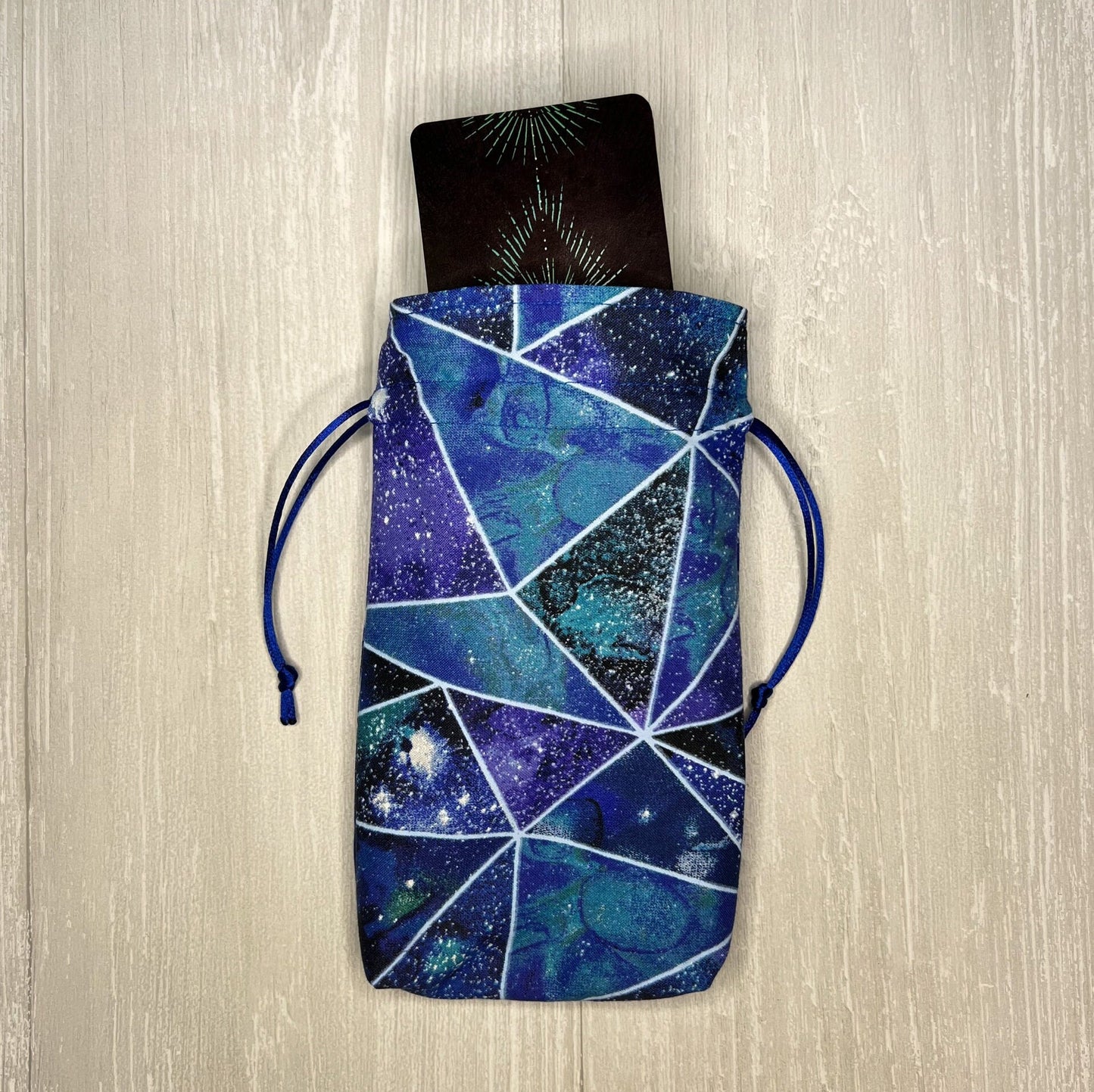 Blue Geometric Tarot Bag, Drawstring Pouch, Tarot Deck Storage Holder, Standard Tarot, Pagan Witchcraft Divination Tools Gifts & Supplies