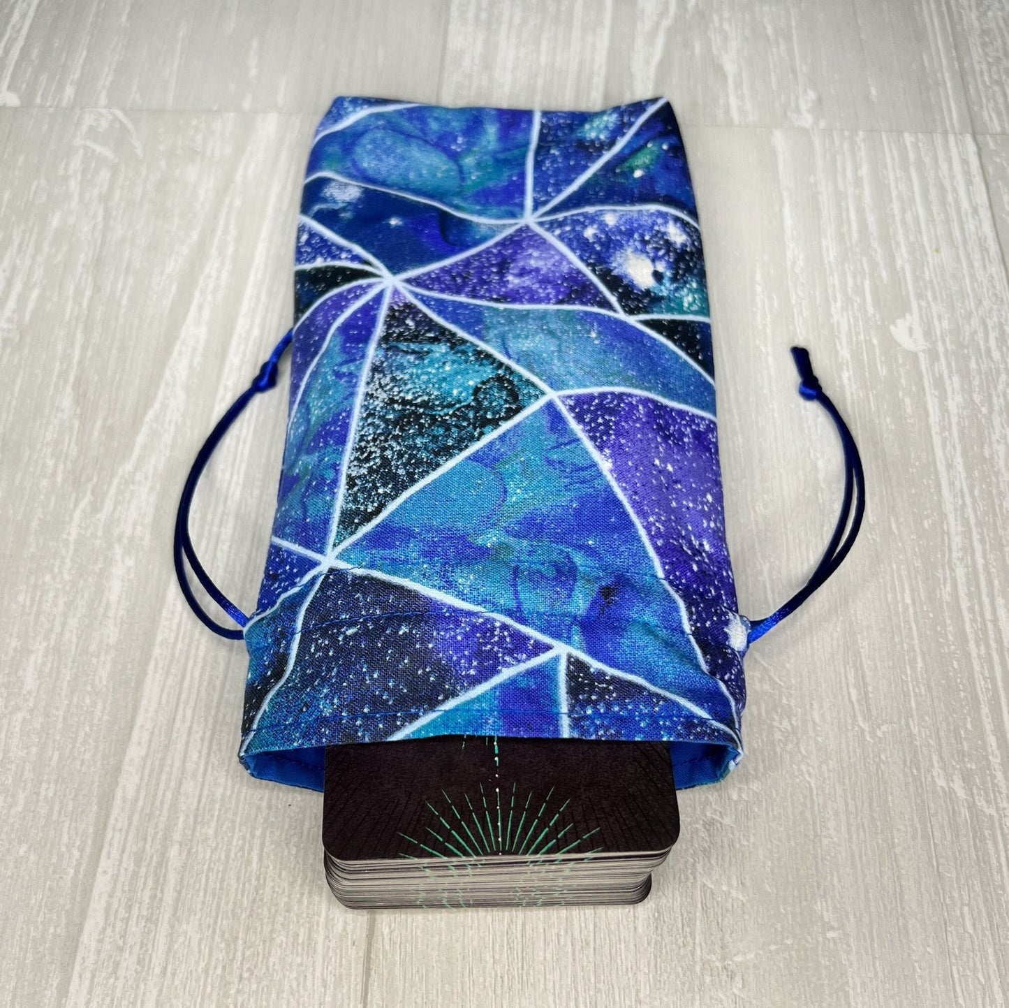 Blue Geometric Tarot Bag, Drawstring Pouch, Tarot Deck Storage Holder, Standard Tarot, Pagan Witchcraft Divination Tools Gifts & Supplies