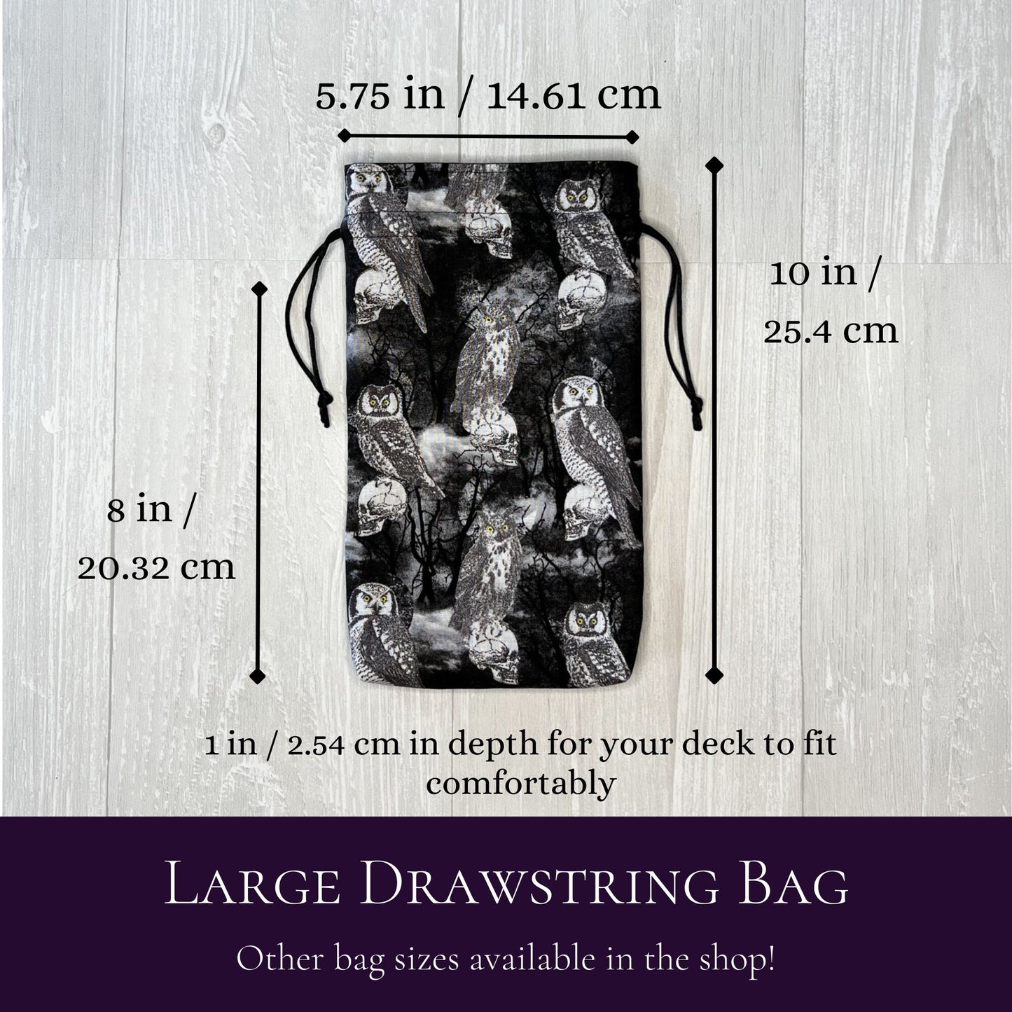 Owl Large Tarot Bag, Drawstring Pouch for Tarot & Oracle Deck, Divination Tools, Giant Tarot Deck, Samhain Witchcraft Wiccan Gift Supplies