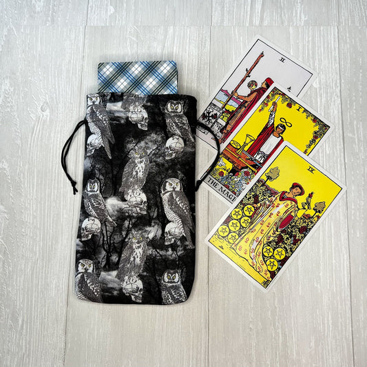 Owl Large Tarot Bag, Drawstring Pouch for Tarot & Oracle Deck, Divination Tools, Giant Tarot Deck, Samhain Witchcraft Wiccan Gift Supplies