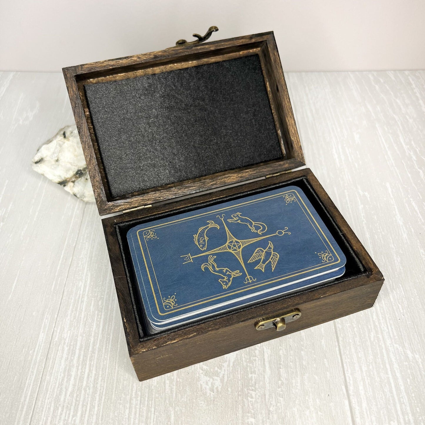 Wooden Tarot Deck Box, Tarot Deck Storage, Satin Lined Owl Witch Box, Tarot Card Holder, Witches Keepsake Jewelry Box, Wooden Card Box