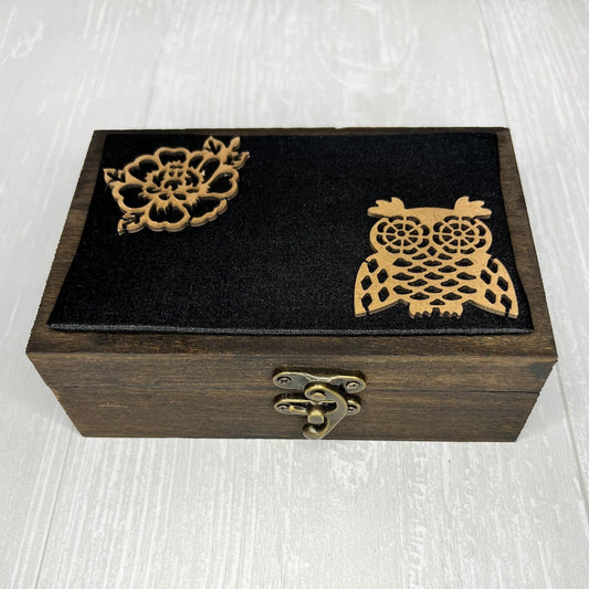 Wooden Tarot Deck Box, Tarot Deck Storage, Satin Lined Owl Witch Box, Tarot Card Holder, Witches Keepsake Jewelry Box, Wooden Card Box