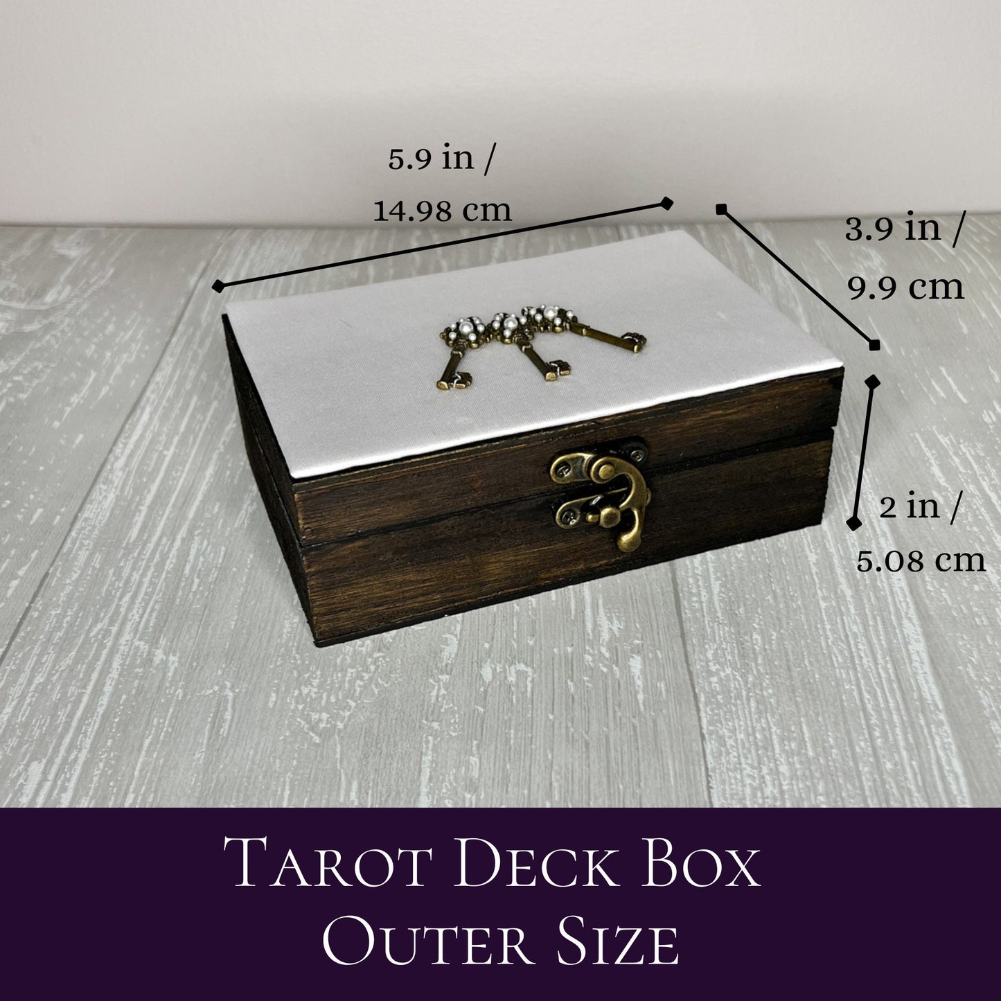 Wooden Tarot Deck Box, Tarot Deck Storage, Satin Lined Key Witch Box, Tarot Card Holder, Witches Keepsake Jewelry Box, Wooden Card Box
