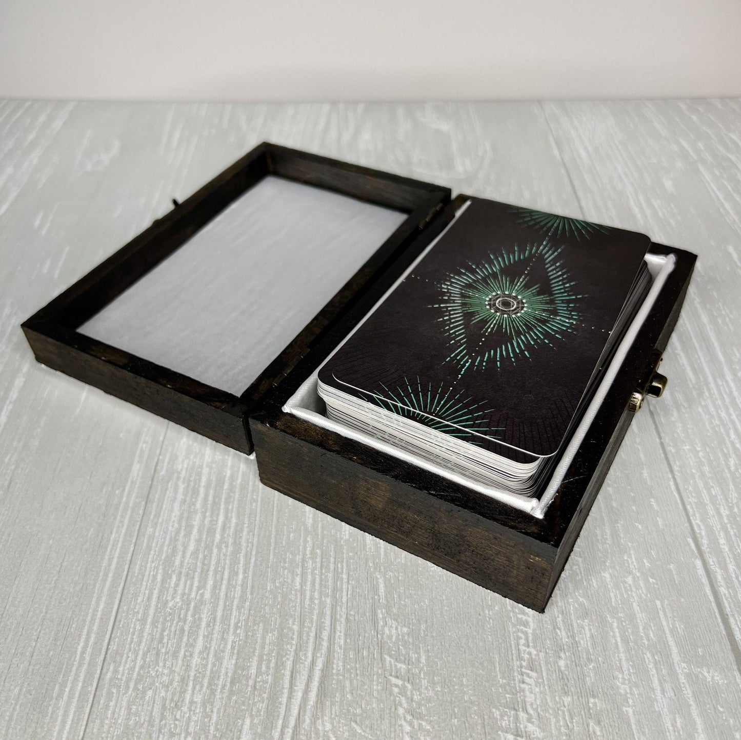 Wooden Tarot Deck Box, Tarot Deck Storage, Satin Lined Key Witch Box, Tarot Card Holder, Witches Keepsake Jewelry Box, Wooden Card Box