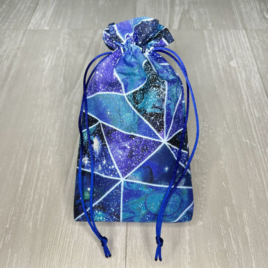 Blue Geometric Tarot Bag, Drawstring Pouch, Tarot Deck Storage Holder, Standard Tarot, Pagan Witchcraft Divination Tools Gifts & Supplies