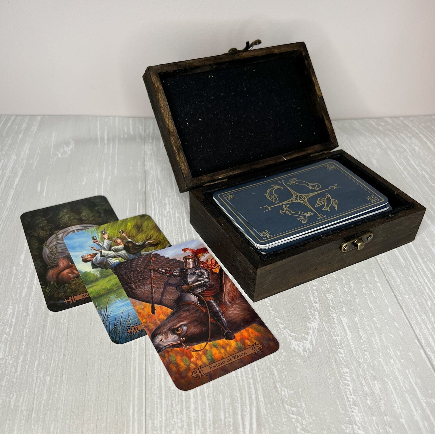 Wooden Tarot Deck Box, Tarot Deck Storage, Satin Lined Witch Box, Tarot Card Holder, Witches Keepsake Trinket Jewelry Box, Wooden Card Box