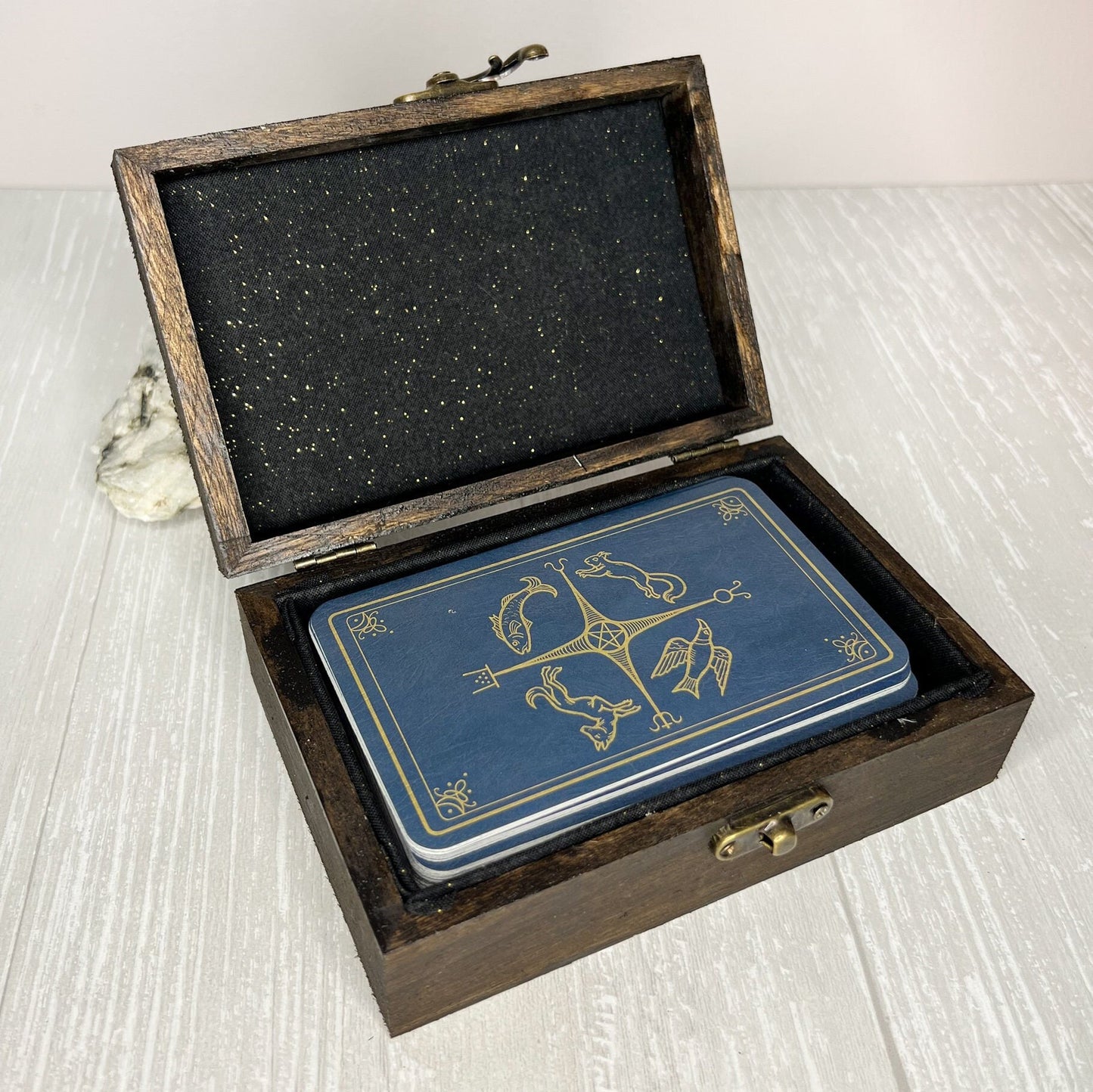 Wooden Tarot Deck Box, Tarot Deck Storage, Satin Lined Witch Box, Tarot Card Holder, Witches Keepsake Trinket Jewelry Box, Wooden Card Box