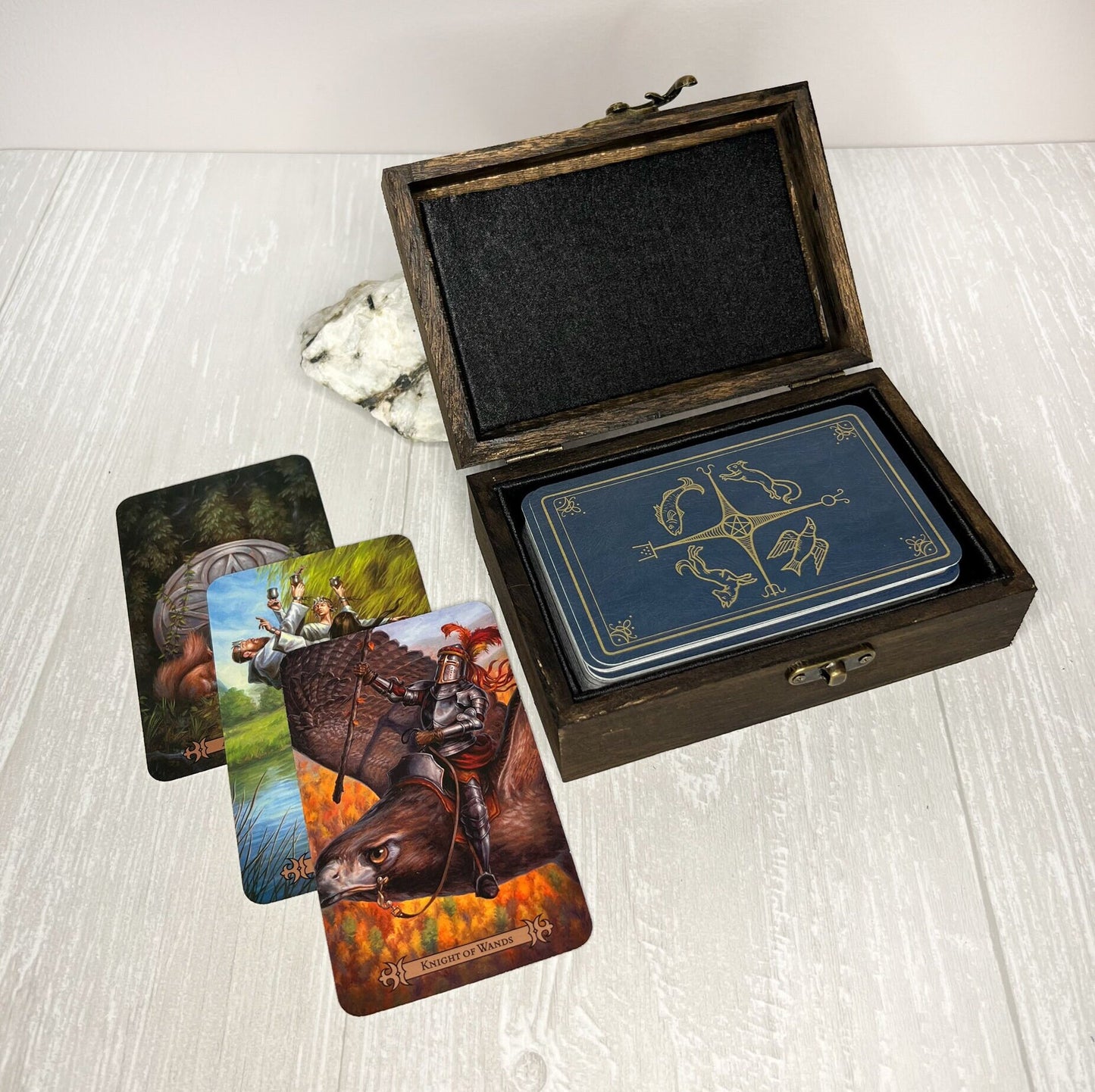 Wooden Tarot Deck Box, Tarot Deck Storage, Satin Lined Owl Witch Box, Tarot Card Holder, Witches Keepsake Jewelry Box, Wooden Card Box
