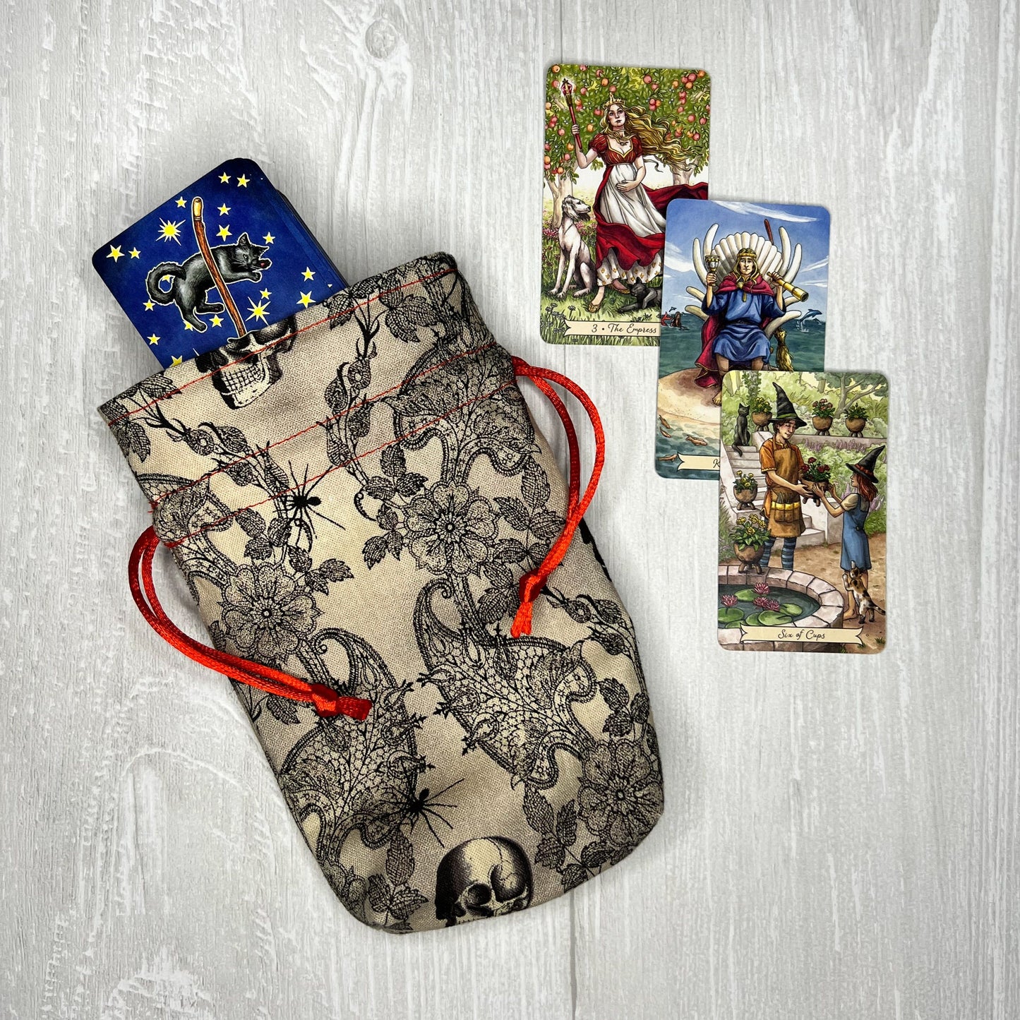 Red Mini Tarot Deck Bag, Drawstring Pouch, Pocket Tarot, Dice Rune Crystal Bag, Witchcraft Wiccan & Pagan Supplies Gifts, Divination Tools