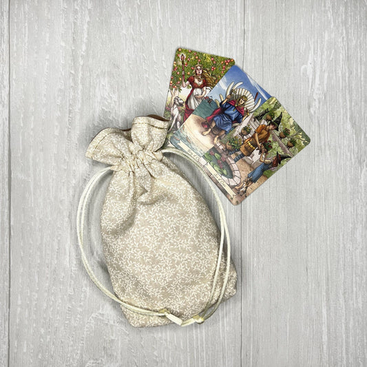 Floral Mini Tarot Deck Bag, Drawstring Pouch, Pocket Tarot, Dice Rune Crystal Bag, Witchcraft Wiccan & Pagan Supplies Gifts, Divination Tool