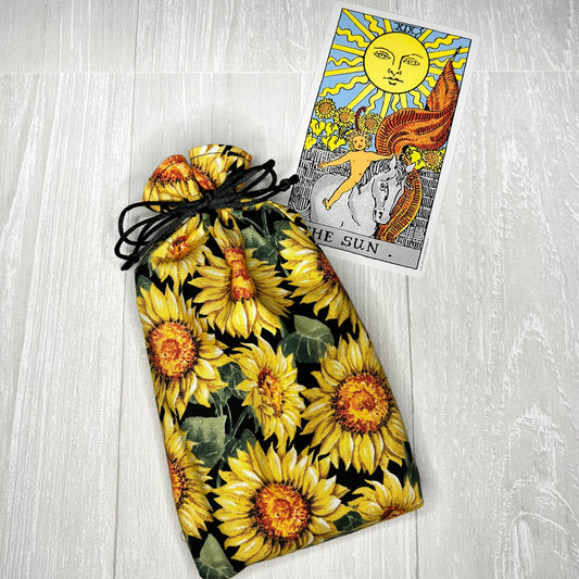 Sunflower Large Tarot Deck Bag, Tarot & Oracle Drawstring Pouch, Large Deck Storage Holder, Tarot Reader Birthday Gift, Witch Pagan Tools