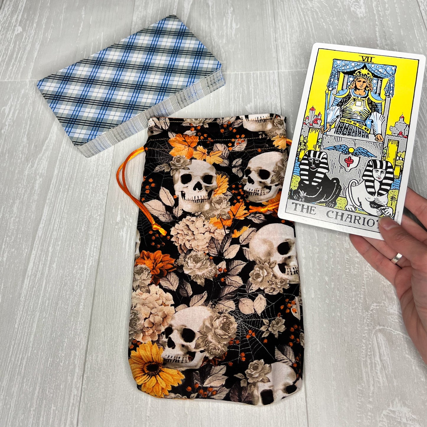 Large Skull Tarot Bag, Drawstring Pouch for Tarot & Oracle Deck, Divination Tools, Giant Tarot Deck, Witchcraft and Wiccan Gift Supplies