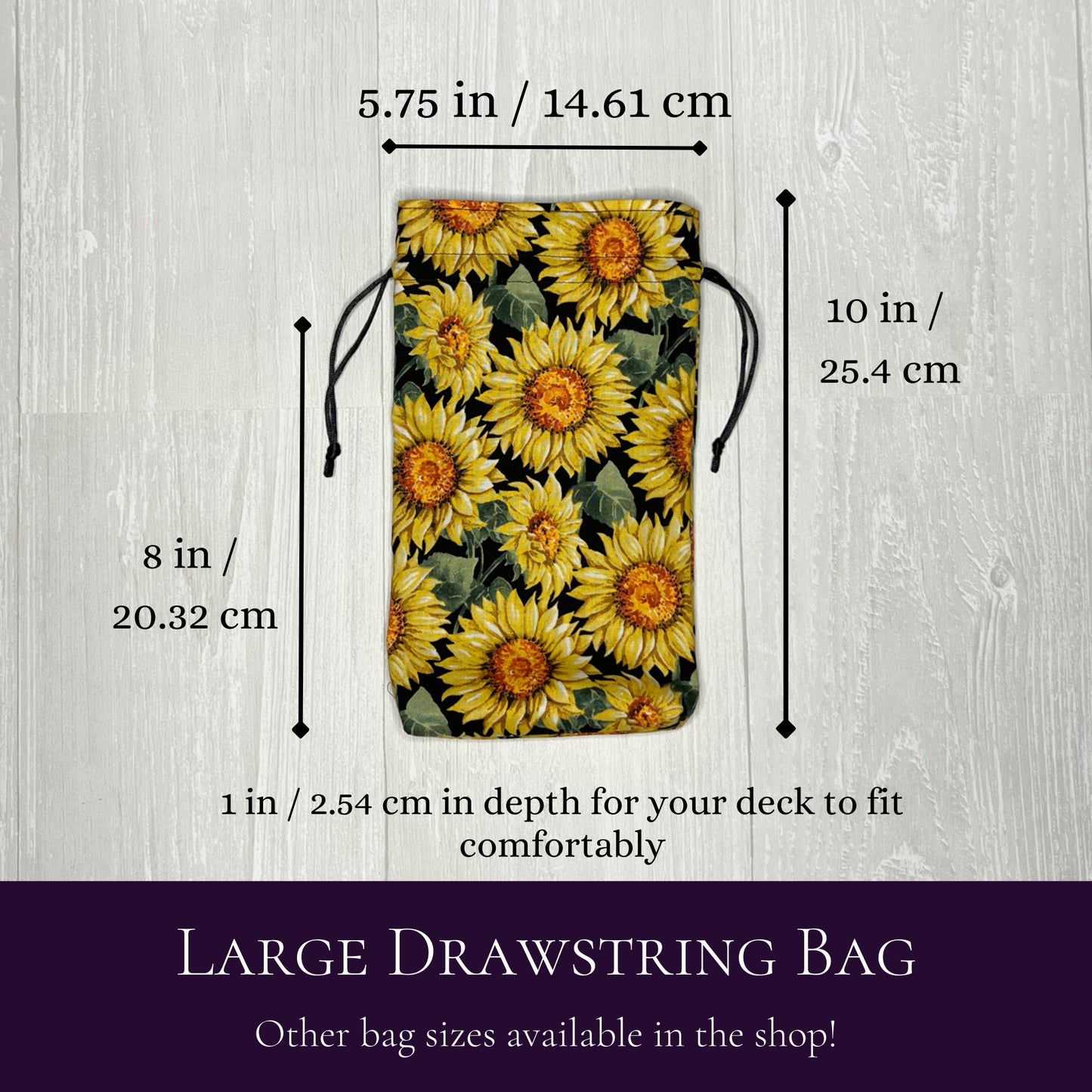 Sunflower Large Tarot Deck Bag, Tarot & Oracle Drawstring Pouch, Large Deck Storage Holder, Tarot Reader Birthday Gift, Witch Pagan Tools