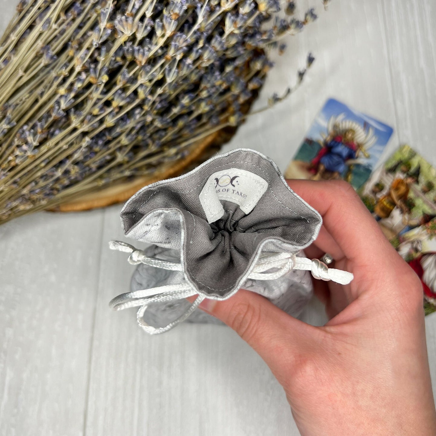 Mini Sized Gray Floral Drawstring Bag