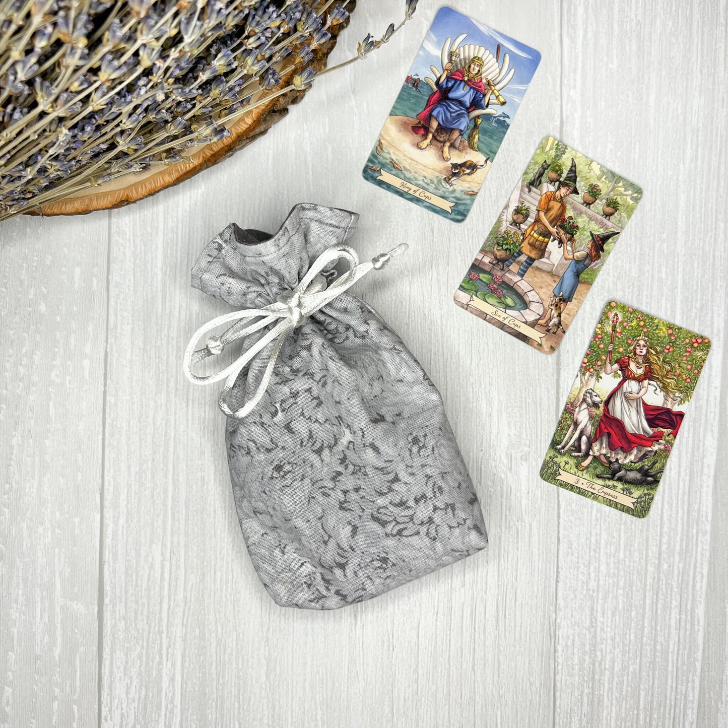 Mini Sized Gray Floral Drawstring Bag