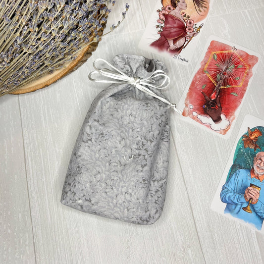 Standard Sized Gray Floral Drawstring Bag