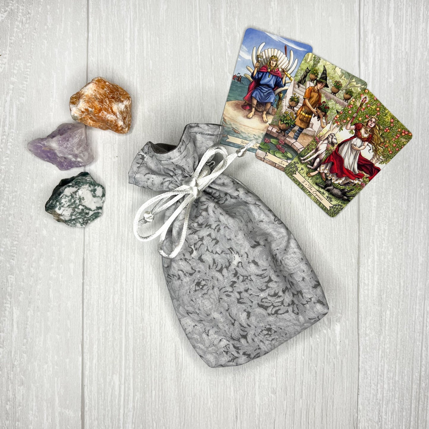 Mini Sized Gray Floral Drawstring Bag