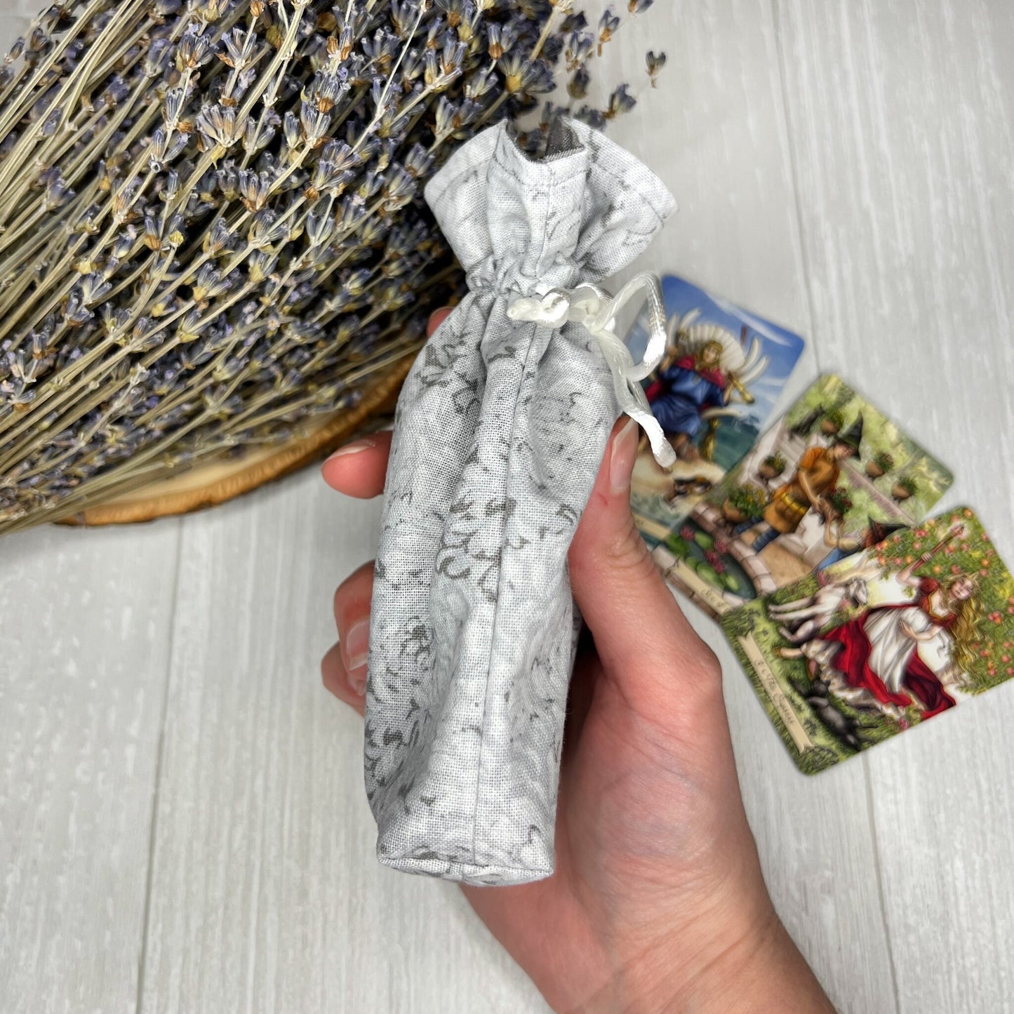 Mini Sized Gray Floral Drawstring Bag