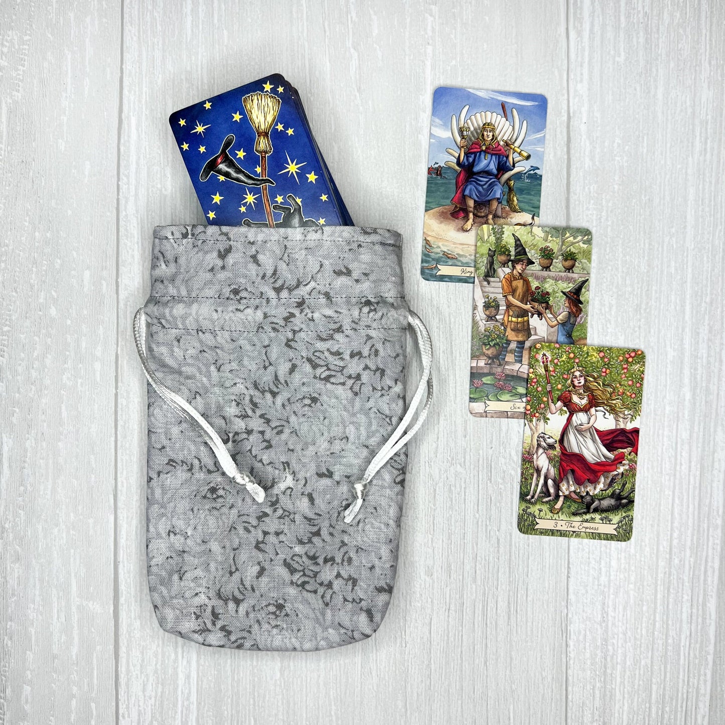 Mini Sized Gray Floral Drawstring Bag