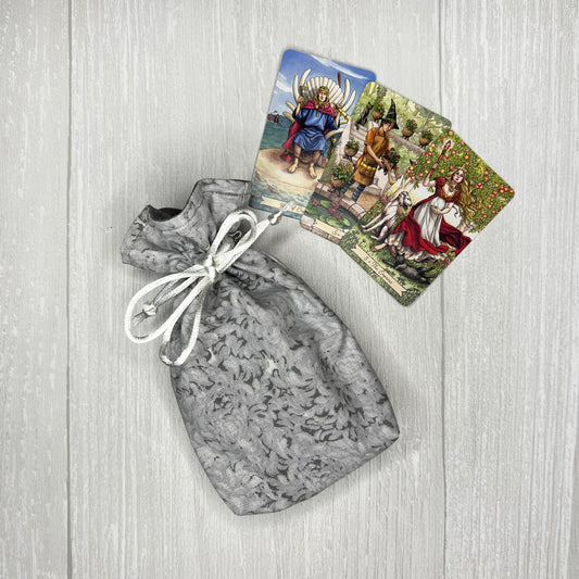 Mini Sized Gray Floral Drawstring Bag