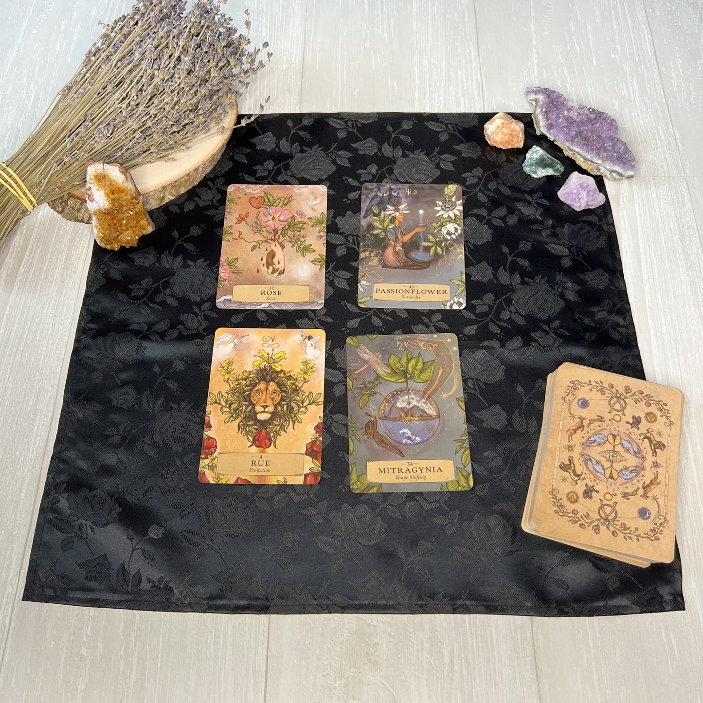 Black Rose Jacquard Altar Cloth, Tarot Cloth, Rune Casting, Tarot Reading Supplies, Pagan Witchcraft Wiccan Gift Supplies, Divination Tools