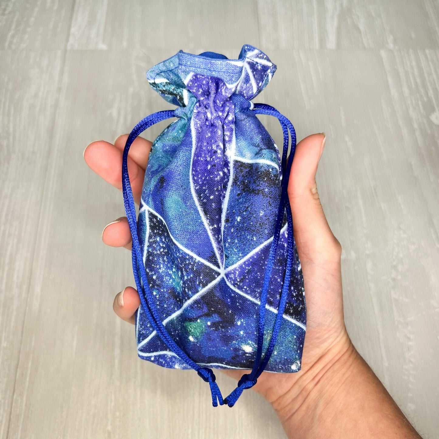 Blue Geometric Mini Tarot Deck Bag, Drawstring Pouch, Pocket Tarot, Dice Rune Bag, Witchcraft Wiccan Pagan Supplies Gifts, Divination Tools