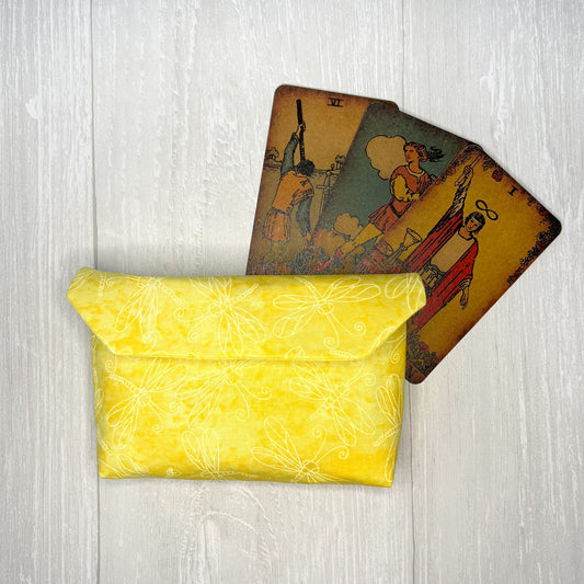 Yellow Dragonfly Tarot Pouch Clutch, Magnetic Clasp Pouch, Tarot Bag, Tarot Reading Supplies & Accessories, Tarot Card Storage Holder