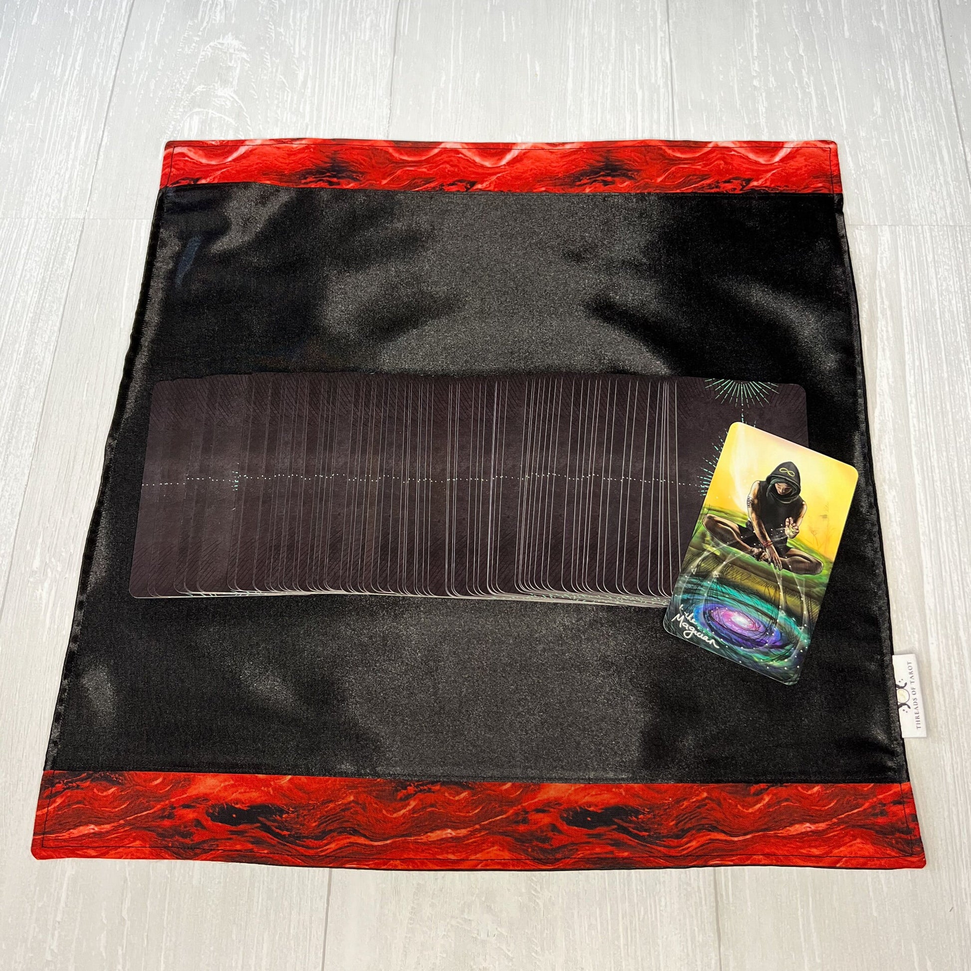 Black Altar Cloth with Red Border Detail, Ritual Cloth, Rune Casting, Tarot Reading Cloth & Supplies, Witchy Gift Supplies, Divination Tools