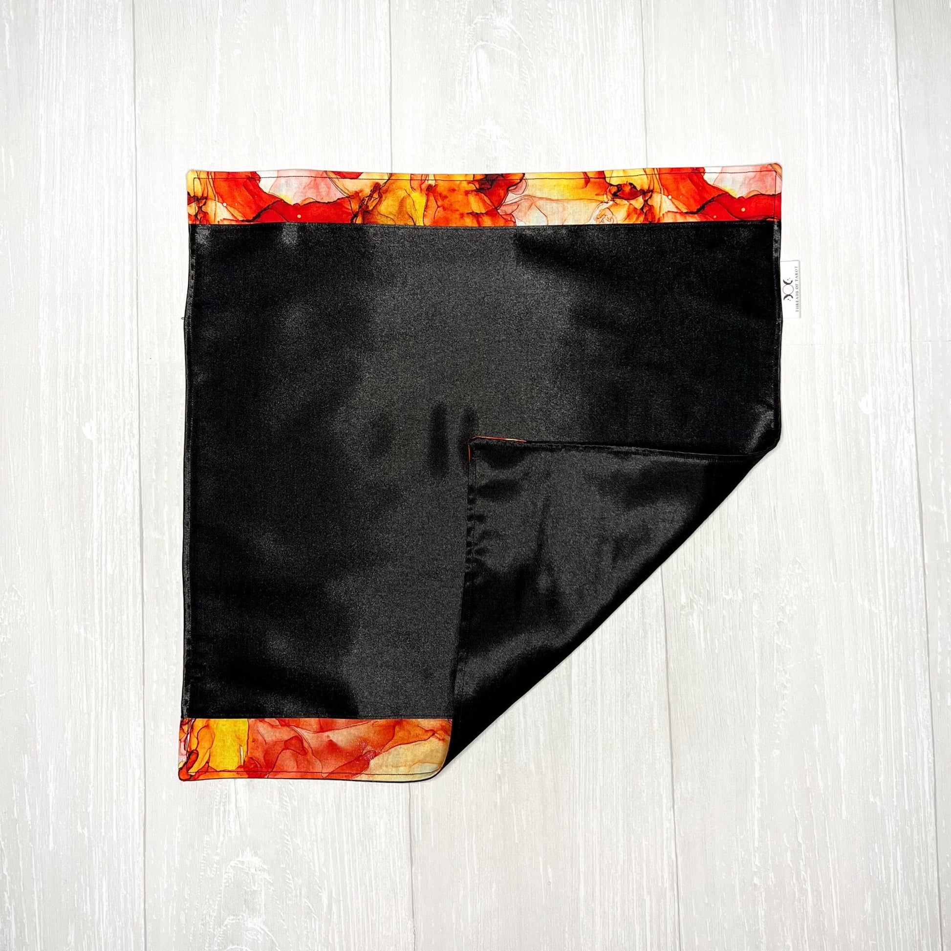 Black Altar Cloth with Fiery Border Detail, Ritual Cloth, Rune Casting, Tarot Reading Cloth, Witchy Gift Supplies, Divination Tools