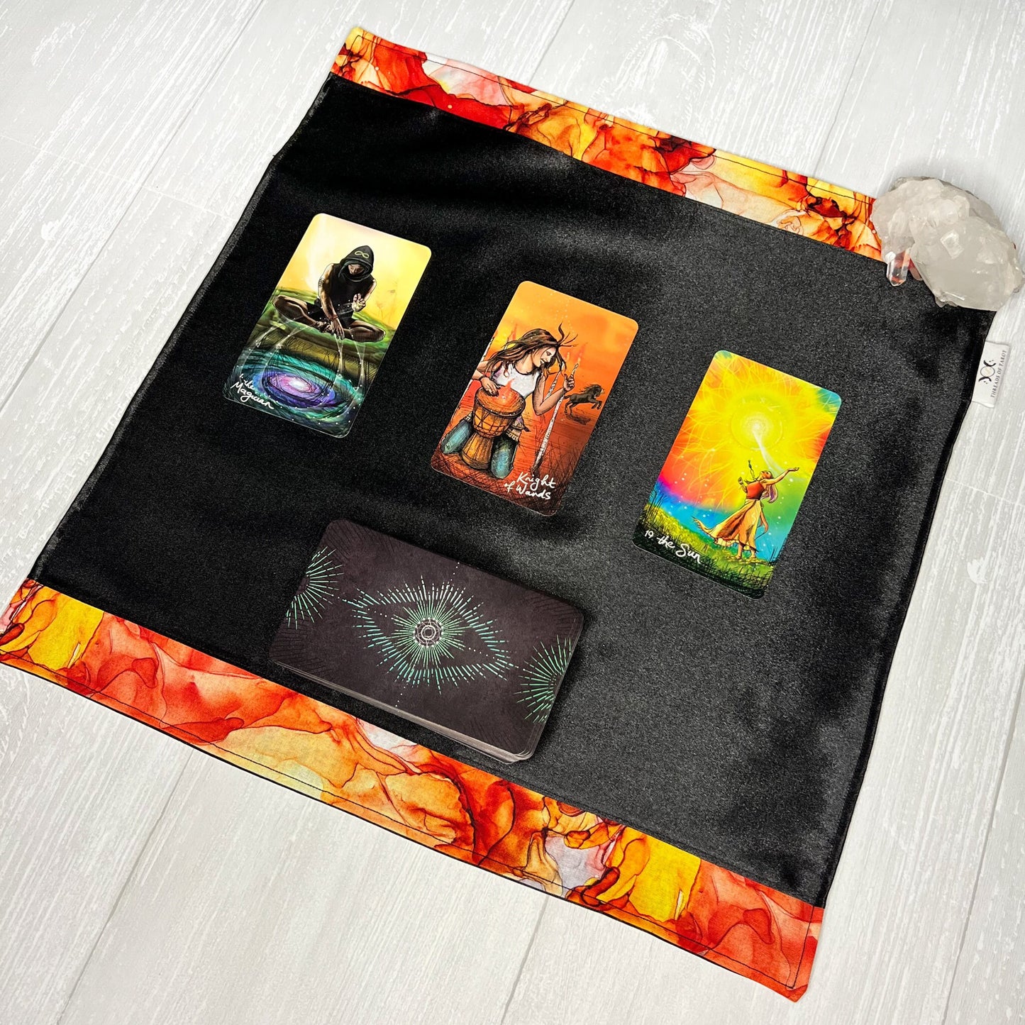 Black Altar Cloth with Fiery Border Detail, Ritual Cloth, Rune Casting, Tarot Reading Cloth, Witchy Gift Supplies, Divination Tools