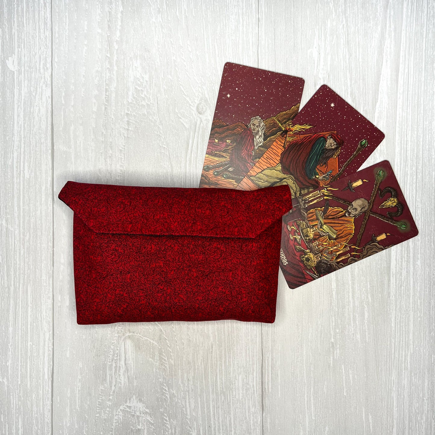 Red Floral Tarot Pouch Clutch, Red Black Magnetic Clasp Pouch, Tarot Bag, Tarot Reading Supplies & Accessories, Tarot Card Storage Holder