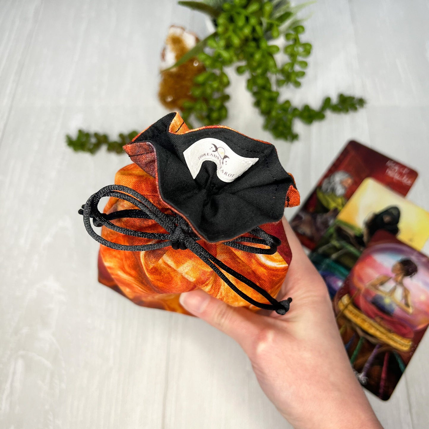 Orange Fiery Tarot Bag, Lined Drawstring Pouch, Tarot Deck Storage Holder, Pagan Witchcraft Wiccan Divination Tools Gifts & Supplies