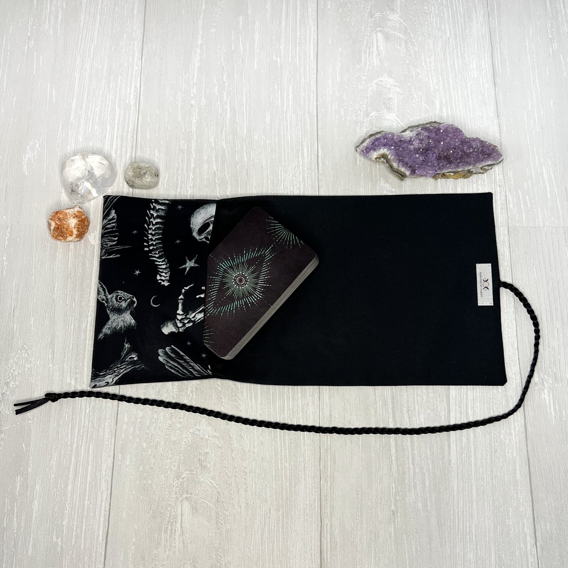 Witchy Tarot Wrap Pouch, Black Tarot Fold Over Pouch, Tarot Supplies & Accessories, Tarot Card Holder, Divination Tools, Tarot Reader Gift