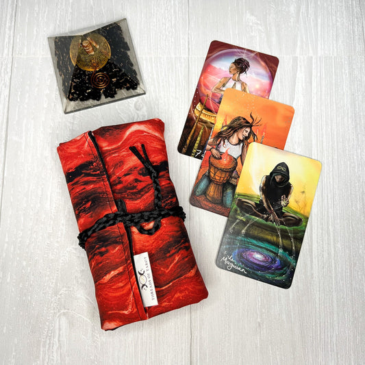 Red & Black Tarot Wrap, Tarot Deck Storage Cloth, Mystical Tarot Card Holder, Pagan Witchcraft Wiccan Divination Supplies, Tarot Accessories