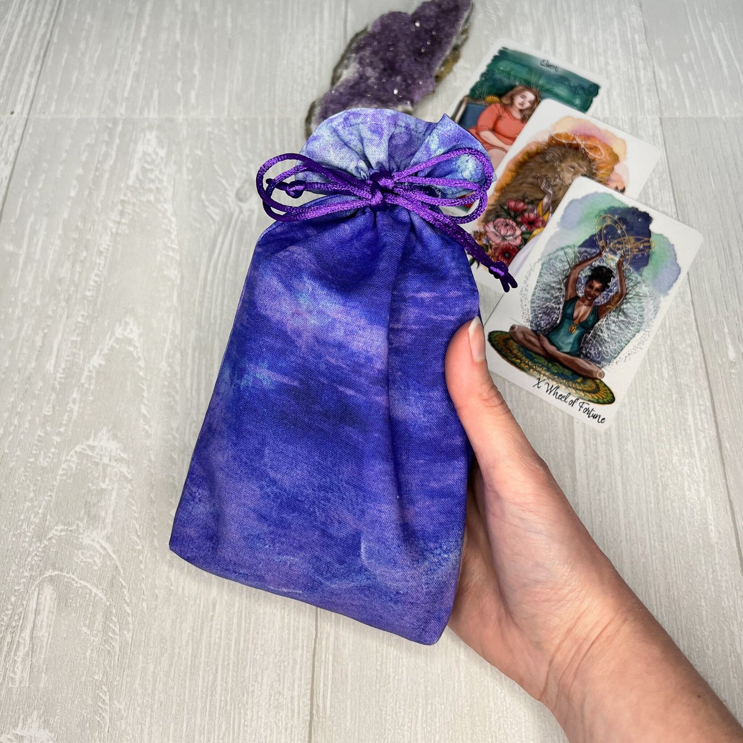 Blue and Purple Tarot Bag, Tarot Drawstring Pouch, Tarot Deck Storage Holder, Pagan Witchcraft Wiccan Divination Tools Gifts & Supplies