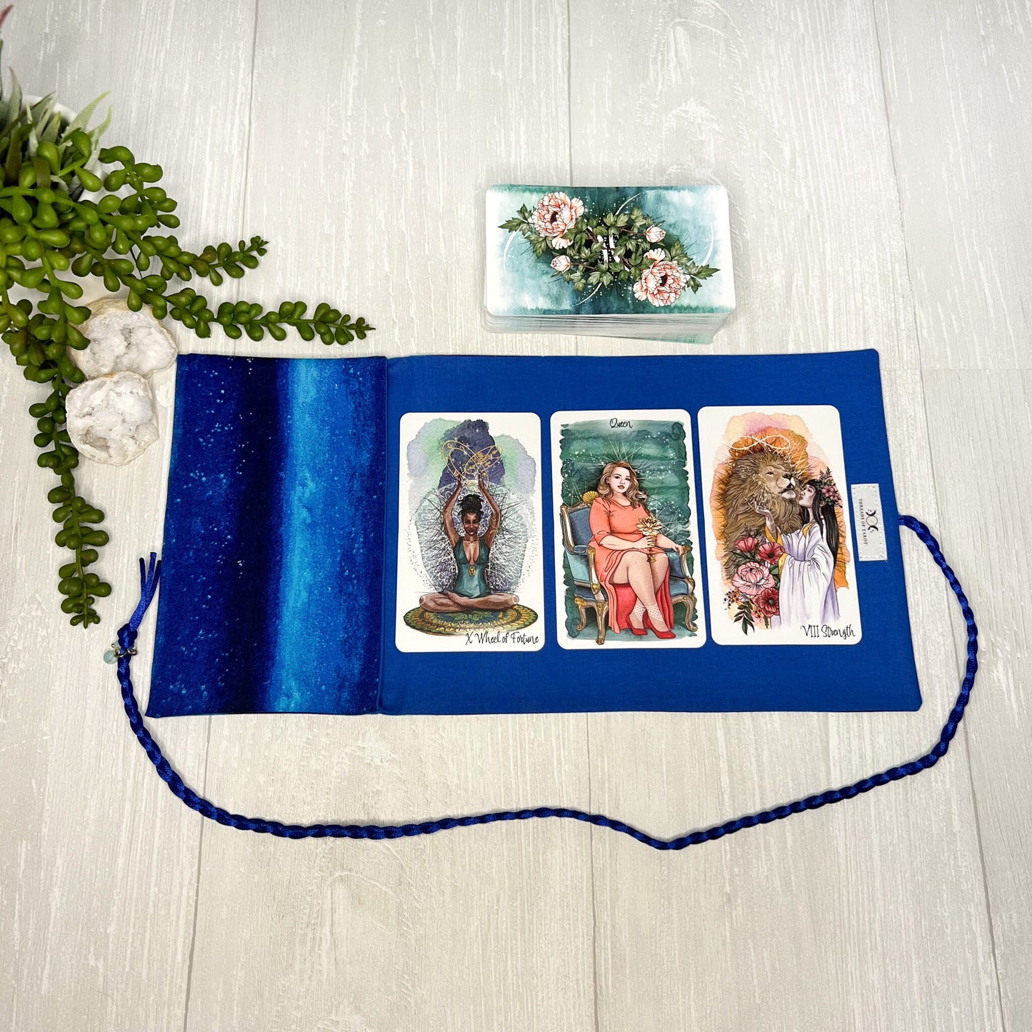 Blue Tarot Wrap w/ Charm Beads, Tarot Fold Over Pouch, Tarot Supplies & Accessories, Tarot Card Holder, Divination Tools, Tarot Reader Gift
