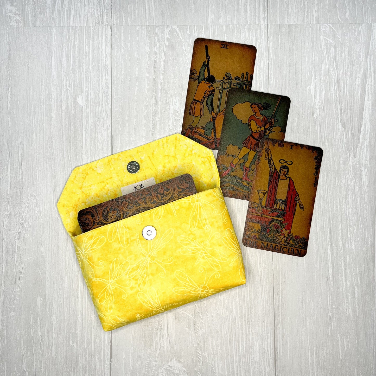 Yellow Dragonfly Tarot Pouch Clutch, Magnetic Clasp Pouch, Tarot Bag, Tarot Reading Supplies & Accessories, Tarot Card Storage Holder